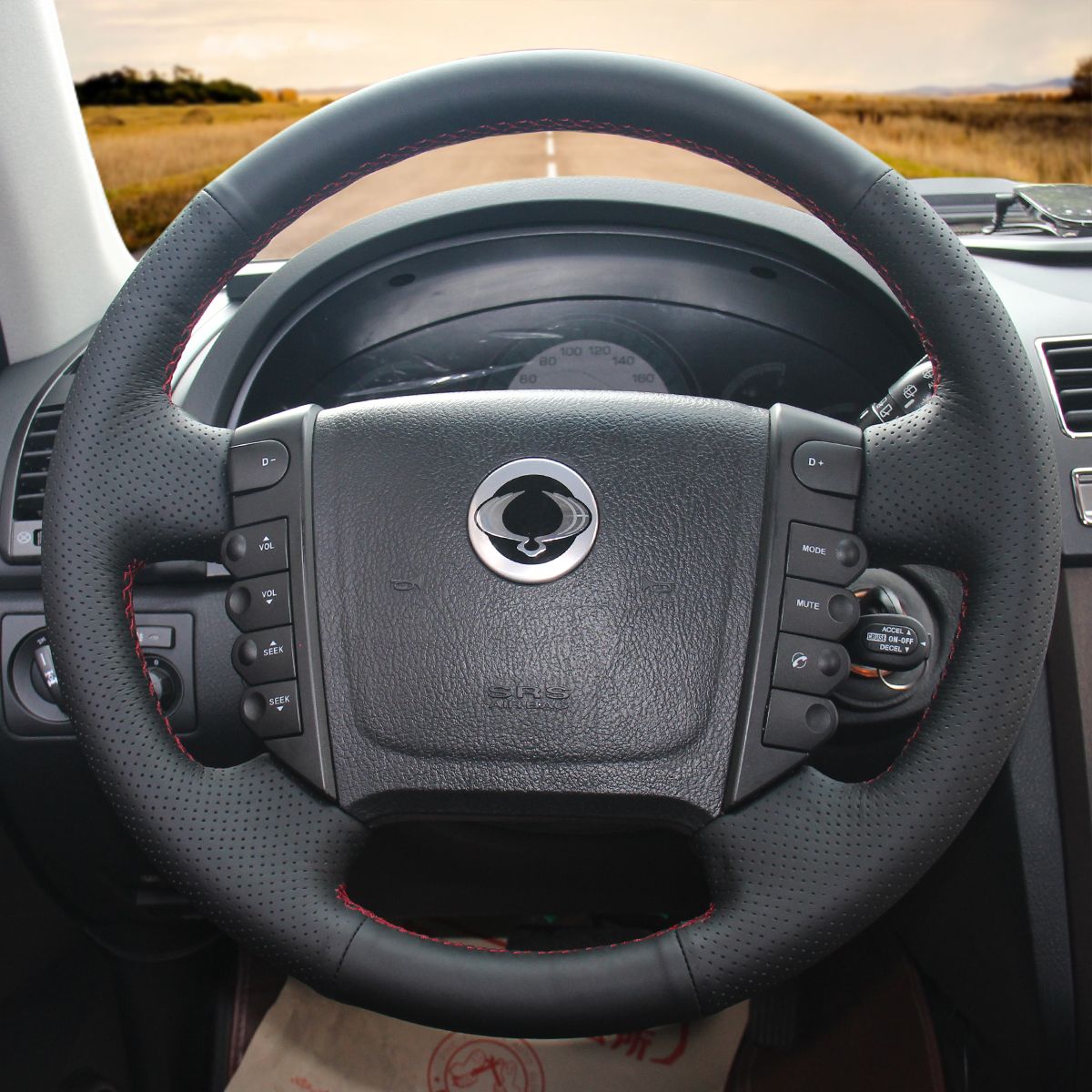 Loncky Auto Custom Fit OEM Black Genuine Leather Car Steering Wheel Cover for Ssangyong Rexton